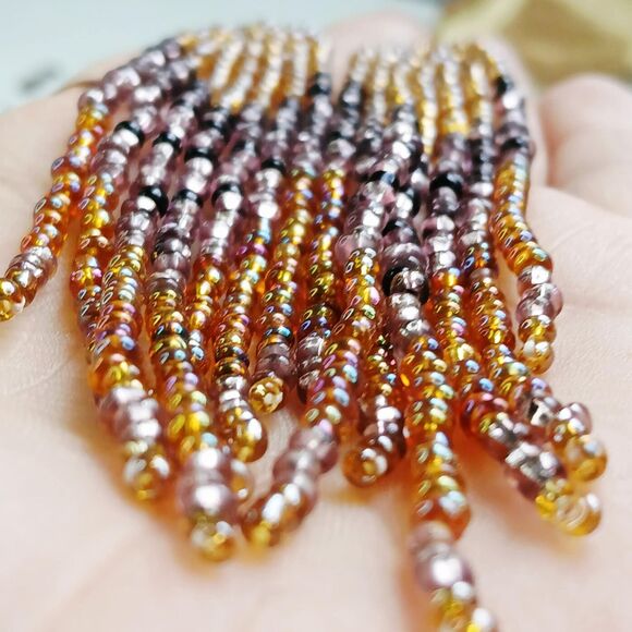 Long Beaded Fringe Dangle Earrings, Seed Bead Statement Boho Chic Jewelry 5.5" - Picture 6 of 10